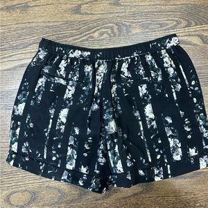 Gorgeous Club Monaco silk shorts in floral and navy stripe.